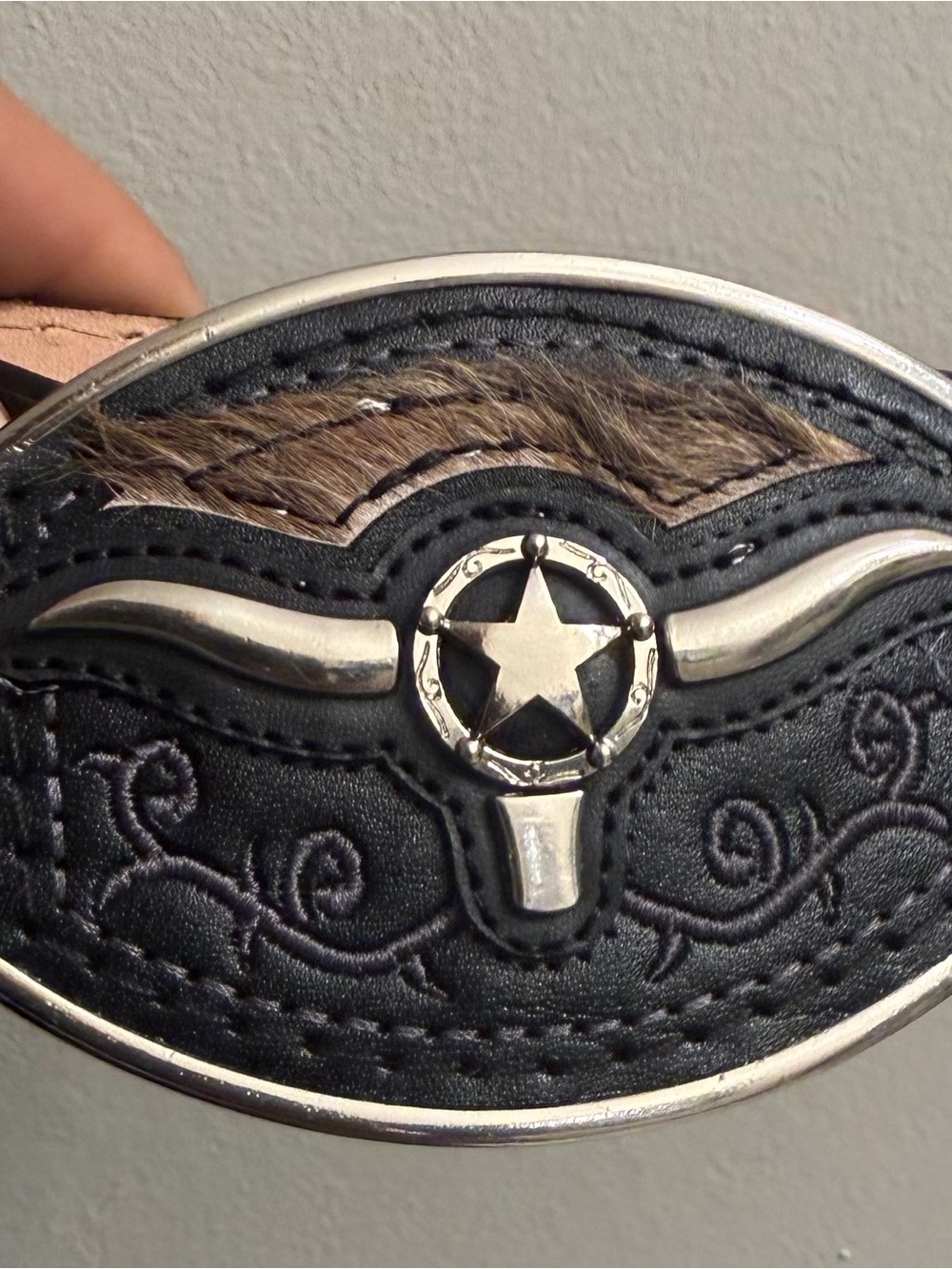 Men's Black Leather Western Belt Buckle with Star Accent
